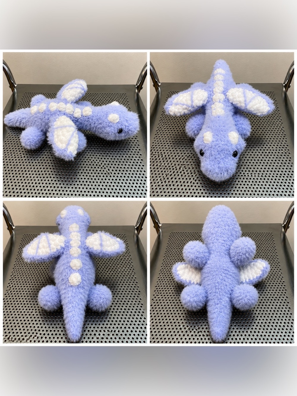 Plush Blue Dino Stuffed Animal handmade with White Accents new